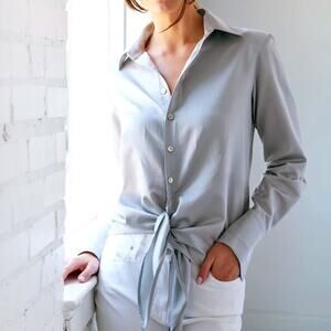Finley Lindy Radiance Gray French Cuff L/S Tie Hem Shirt NWT